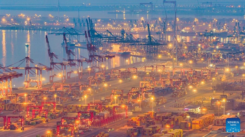 Picha iliyopigwa Machi 16, 2026 ikionyesha mandhari ya Bandari ya Tianjin katika Eneo Jipya la Binhai, Tianjin, kaskazini mwa China. (Picha na Du Penghui/Xinhua)